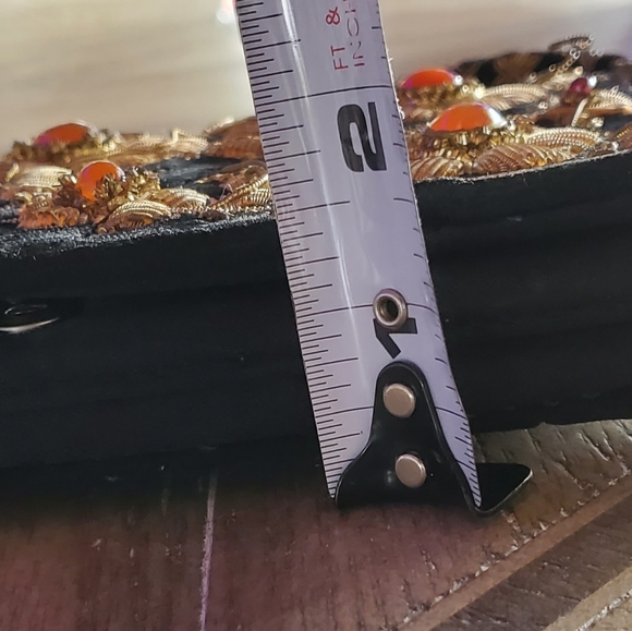 Vintage India Black Velvet Gold Embroidered Natural Gemstone Jeweled Evening Bag - Picture 12 of 17